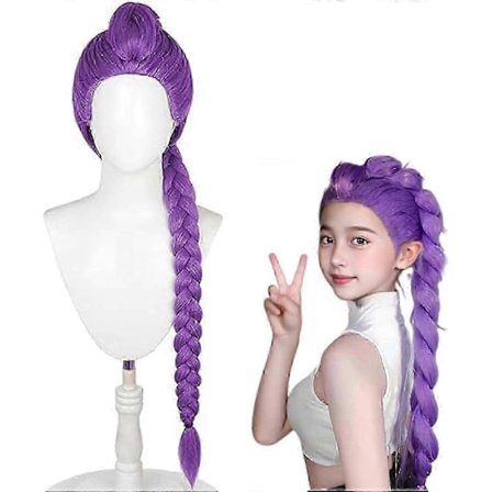 Demon Hunters -pukuperuukit cosplay-käyttöön lapsille, Rumi-pukuperuukit violetit letit peruukki Halloween-cosplay-rekvisiitta, anime-cosplay-peruukki