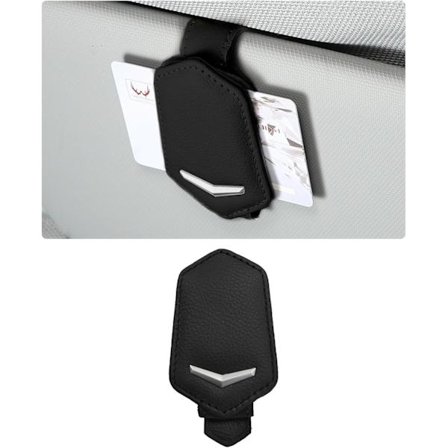 Solbrilleholder for bilens solskjerm, magnetisk brillehenger i skinn montert med billettklips, universalkjøretøy