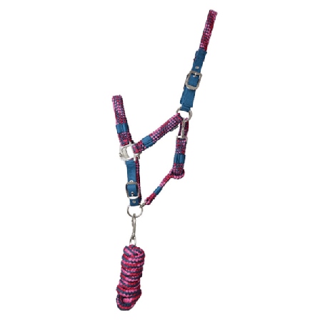 Hy Justerbart Hästgrimma och Grimlina Ponny Grå/Rosa/Mint