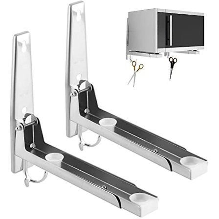 Väggmonterad mikrovågsugnshållare i rostfritt stål med krokar och teleskoparmar för mikrovågsugn Fällbar mikrovågsugnshållare för Mi
