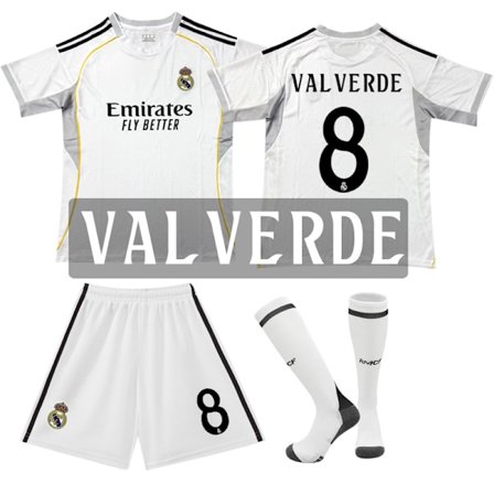 25-26 Ny Real Madrid hjemme fodbolddragt nr. 8 trøje med sokker til børn og voksne