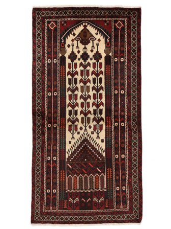 Oriental Baluch Rug 100X190 Black/Dark Red Wool, Persia