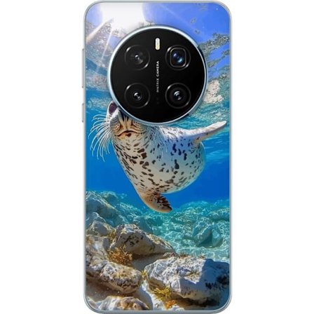 Honor Magic7 Pro Gennemsigtig cover Säl Hav Simmande Djurmotiv Natur Vattenmotiv Blå Design