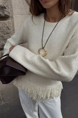 NA-KD Strickpullover mit Fransen - Pullover - OffWeiß - L (EU 42-44)