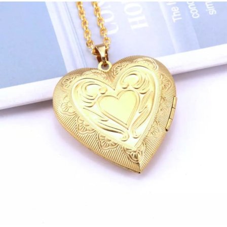 Guldkæde med åbningsbart medaljon - Hjerte i fint mønster guld