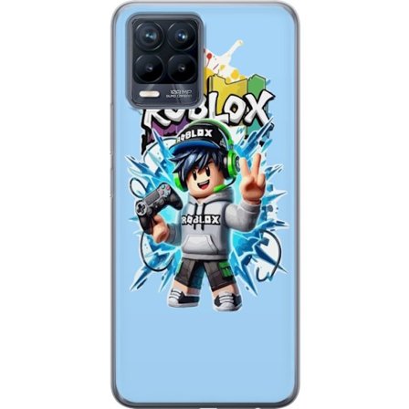 Kompatibelt Mobilskal till Realme Realme 8 Färgstark Roblox-karaktär med handkontroll och energifylld splash art design, perfekt för barnrum och ga