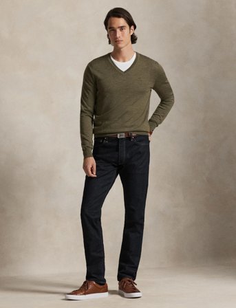 Polo Ralph Lauren Slim Fit Washable Wool V-Neck Sweater - Khaki green - S