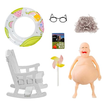 Rolig Gammal Man Klämleksak med Badring Peruker Gammal Man Leksak