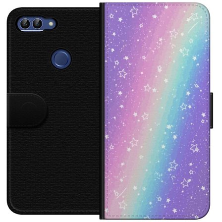 Kompatibel Tegnebogsetui til Huawei P smart Rainbow-farvet pastelbaggrund med hvide stjerner og glitrende prikker i blød overgang