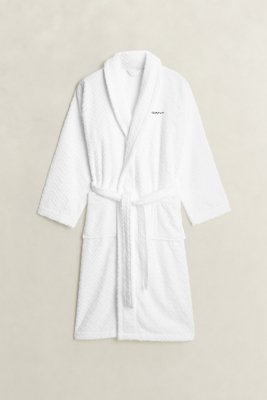 GANT - Jacquard fiskebensmønster morgenkåpe, unisex white