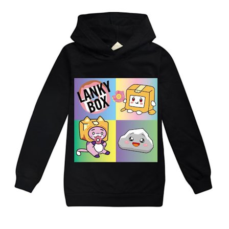 Børn Drenge Piger LANKYBOX Trykt Langærmet Hoodie Trøje Toppe Efterår Hættetrøje Udendørs Sweatshirt (7-8 År Sort)