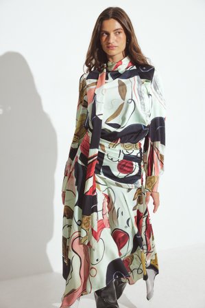 NA-KD ART - Kjole med skjerf og trykkdetaljer - Mønster kjoler - Flerfarget - EU 32