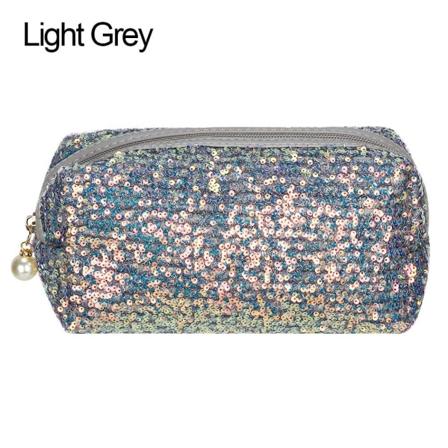 Fashion Glitter Sminkväska med hög kapacitet Dragkedja Handväskor Light Grey