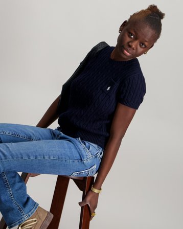Polo Ralph Lauren Cable-Knit Cotton Short-Sleeve Sweater Blå Tröjor Tjej - Kids Brand Store