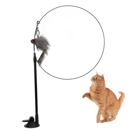 Morsom kattefjærpinne interaktiv håndholdt kattefjærstang med sugekopp for katter