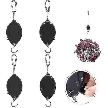 4 kpl sisäänvedettäviä kasvirullia, säädettävä koukku ripustettaville kasveille, ruukuille ja lintulaudoille