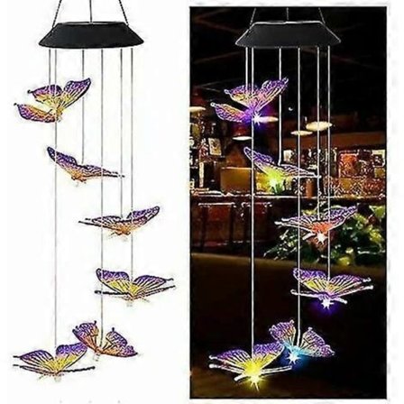 LX-Solar Vindspel Ljus-Lila Gul Fjäril-Solar Trädgårdslampa