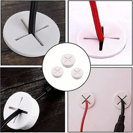 20 stk fleksible silikonkabel ledningshullsrommet hvite gummimansjetter skrivebordsrommet