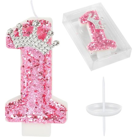 Syntymäpäivän numerokynttilät, vaaleanpunainen kruunun syntymäpäiväkynttilät kakkuun, glitter numeron 6 kynttilä kakkukoriste paljetein (