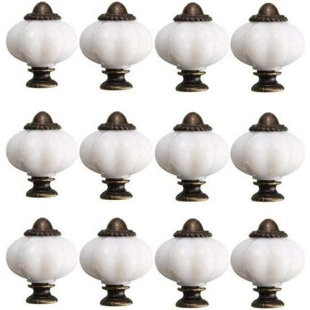 12 stk. Hvide skabsknopper 30mm Vintage skabslågeknopper i keramik