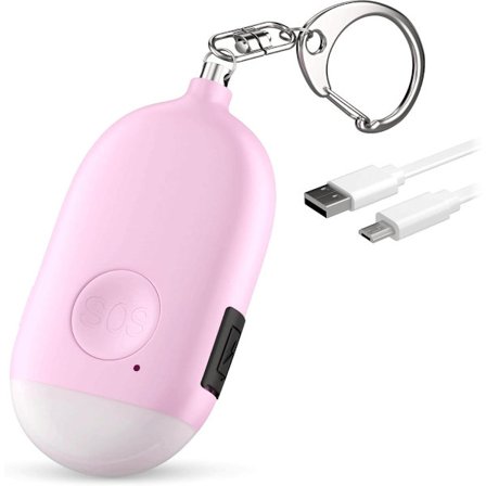 ING Personlig alarm, USB oppladbar, 130dB høyt sikkerhetssirene, med LED-lys, nødkapp eller trekkpinne alarm nøkkelring (rosa)