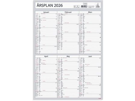 BURDE Väggkalender Årsplan 2026 - Lyreco - Almanackor och kalendrar - Väggkalendrar - Väggblad
