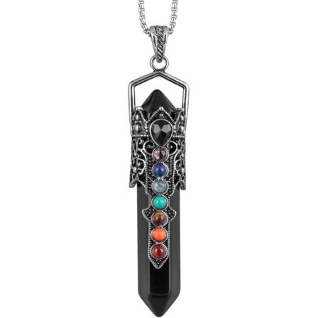 7 Chakra Stein Perler Halskjede for Kvinner Menn, Unik Heksagonal Punkt Healing Krystall Pendel for Reiki Spådom