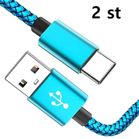 2 st 2m USB-C ljusblå kabel