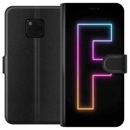 Yhteensopiva Lompakkokotelo Huawei Huawei Mate 20 Pro Neonkirjain F vaaleanpunaisella, sinisellä ja keltaisella valokehyksillä tummaa taustaa vasten