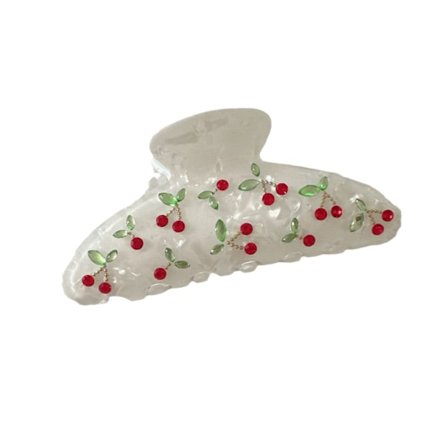 Akryl Hårklämmor Klor För Kvinnor Med Rhinestone Mönster I Röd Körsbärsform Hårklämma För Tjockt Hår Hårklämmor För Styling Sektionering 1PC