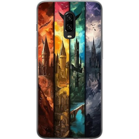 Kompatibel Mobilcover til OnePlus OnePlus 6T Fire magiske slotte i forskellige elementfarver, episk fantasykunst med ild vand luft og mørke i detalje