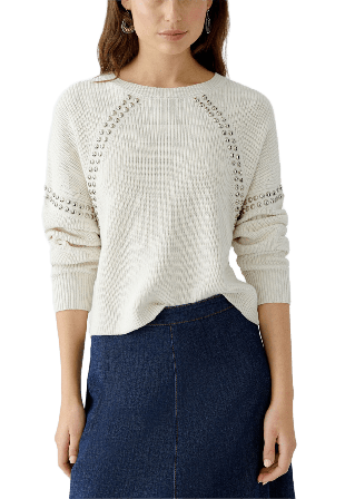 Oui Stickad tröja Tröjor Dam Vit 36