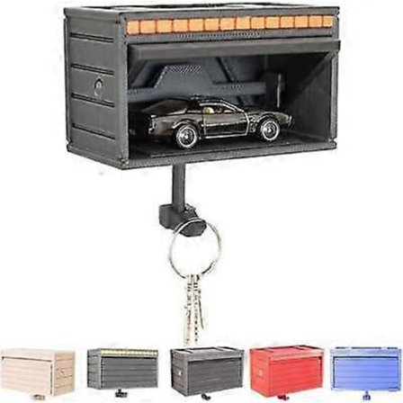 Nyckelhållare i form av bilgarage med öppningsbar dörr, nyckelhållare för vägg