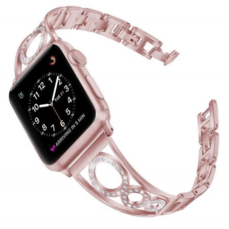 Apple Watch Series 5 44mm Rhinsten dekorations rustfrit stål Urrem - Rødguld