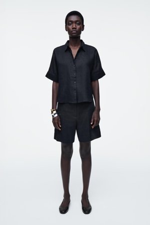 COS Lniana Koszula Z Krótkim Rękawem in Niebieski