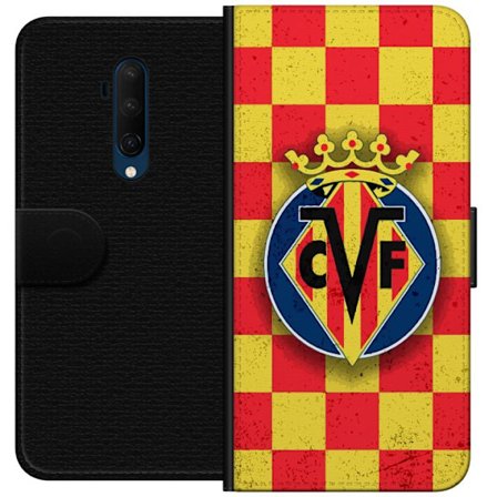 Kompatibelt Lommeboketui til OnePlus 7T Pro Villarreal CF-emblem mot rød og gul rutemønstret bakgrunn
