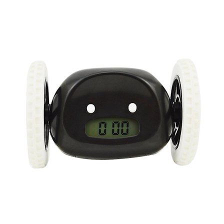 Klocka på hjul med extra stark bakgrundsbelysning för tunga sovare Svart