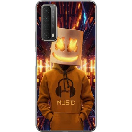 Yhteensopiva Puhelinkuori Huawei Huawei P smart 2021 DJ-hahmo valaisevassa kypärässä ja hupparissa futuristisessa musiikkiympäristössä neonvaloj