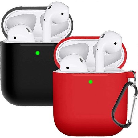 Kompatibel med AirPods-etui Silikonbeskyttelse for Airpods-etui 2&1 (2-pakning) Svart/Rød svart/rød -