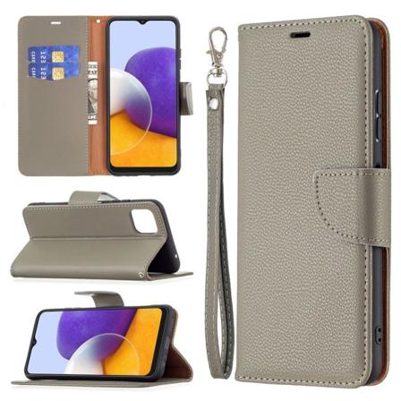 SKALO Samsung A22 5G Premium Litchi Pung - Grå Grey