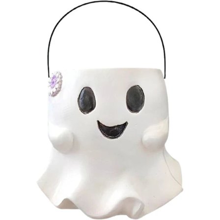 Spök-Godisburk 16x15x13 cm Sött Ansikte Godisburk med Blomdekoration & Handtag Resin Godisskål för Fest