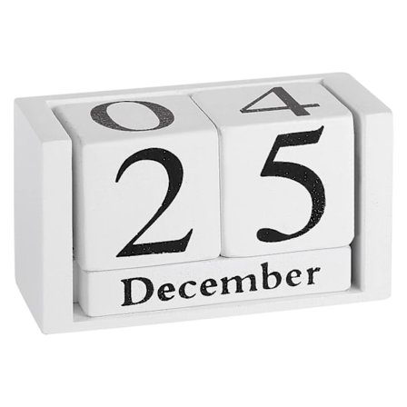 Nyeste Vintage Trækalender, Træ Dato Blok Evig Kalender Til Skrivebord, Tid Koncept Rustikke Træ Kuber(Hvid)