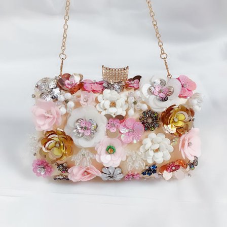 Satin Perlebroderet Sequin Blomster Diamant Håndtaske til middag, fester osv.