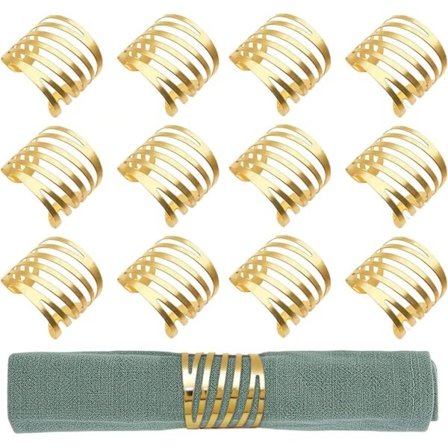 【xj】12-pakning gull servietringer i stoff for bryllupsfest, jul, Thanksgiving (12 stk)