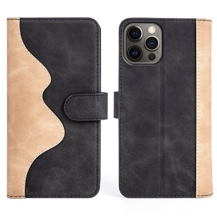Tvåfärgat iPhone 12 / iPhone 12 Pro fodral i läder - Svart