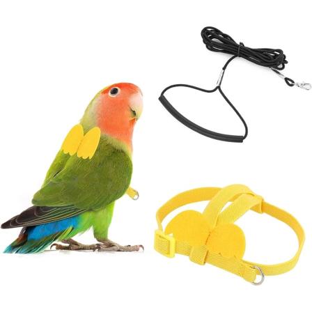 IC Papegojeselet og kobbelet (gult), justerbart papegojeflygetreningsrep for papegøyer Nylon Fuglesele og kobbelsats for treningsrep for fugler