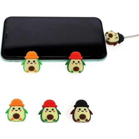 3 stk. Avocado med hatt Data/Lading/Lightning Kabelbeskytter Saver Tyggere KUN kompatibel med Apple Lightning-grensesnitt (Avocado med hatt - 3 stk)
