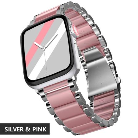 Band för Apple Watch6 5 4 3 2 1 42 mm 38 mm 40 MM 44 MM klockband i metall i rostfritt stål Armbandsrem för iWatch-serien tillbehör Silver Pink 38MM-