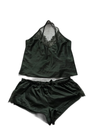 Mörkgrön spetsdetaljerad pyjamas