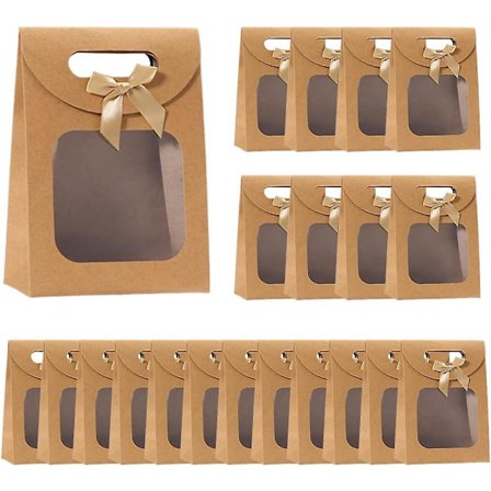 20 Stykker Gavepose Med Håndtak Kraftpapir Gaveeske Kraftpapirpose Gavepose Med Vindu Liten Brun Kraftpapirpose For Bryllup Bursdagsgave Godteri